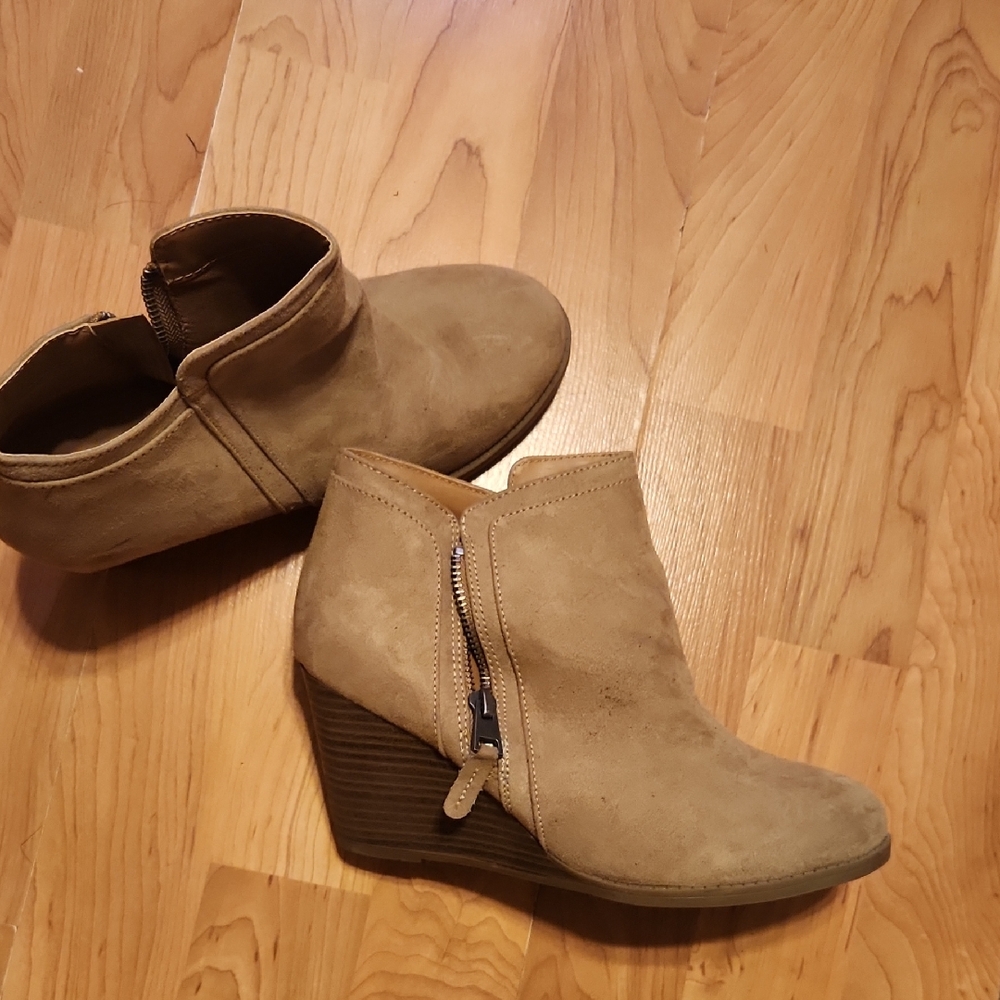 Time and Tru Taupe Wedge Ankle Booties